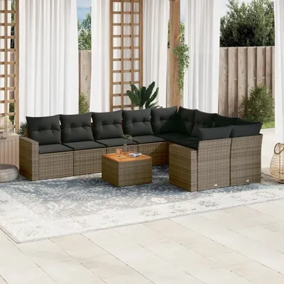 Produktbild von 10-tlg. Garten-Sofagarnitur mit Kissen Grau Poly Rattan 3224282