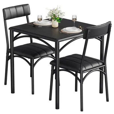Immagine prodotto di Set da pranzo per 2 persone - Tavolo da cucina salvaspazio - Struttura in metallo moderna - Piano del tavolo in MDF - 2 sedie imbottite - Colore: nero