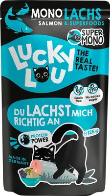 Produktbild von Lucky Lou SuperMono Lachs Katzenfutter Katzennassfutter Nassfutter Katze monoprotein