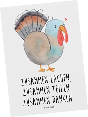 Produktbild von Mr. & Mrs. Panda Postkarte Erntedankfest Freude - Weiß - Geschenk, besondere Anlässe, Feiertag, Grußkarte, Thanksgiving, Ansichtskarten, emotionale Geschenke, Feiertage