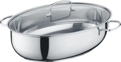Produktbild von Ovaler Edelstahlbräter, Glasdeckel, 38 x 25,5 cm, Edelstahl, poliert