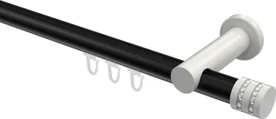 Produktbild von Interdeco Innenlaufstange / Gardinenstange mit Innenlauf Schwarz / Weiß, Typ Platon Estana (Glitzerkappe), 20 mm Ø 1-läufig, 320 cm