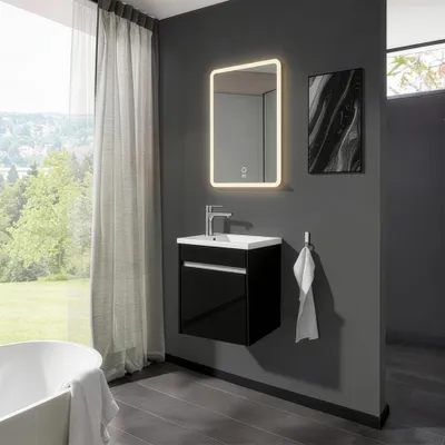 Obrázek produktu pro Home Deluxe Kompletní sada koupelnového nábytku BORKUM - černá, MDF (48 x 25,5 x 45 cm) | Elegantní sada pro malé koupelny
