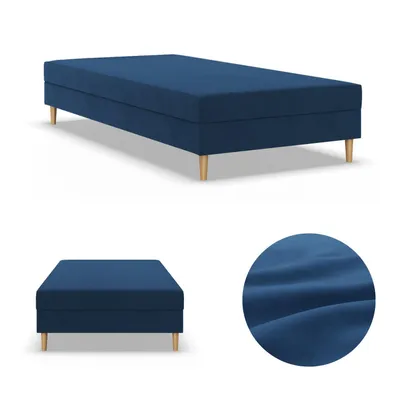 Produktbild von Einzelbett 120x200, Kontinentales Bett ohne Kopfteil, Bett mit Matratze, Jugendbett, Kinderbett, Veloursbett Samtstoff Blau Dunkelblau CASPE 120 x 200