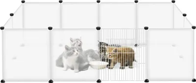 Produktbild von JNGLGO Freigehege Gittergehege für Kaninchen, Meerschweinchen Käfig Gehege, Kleintierkäfig inkl. Tür, Welpenauslauf Kleintiergehege Freilaufgehege für Innen und Aussen, 145x75x48 cm, Transparent