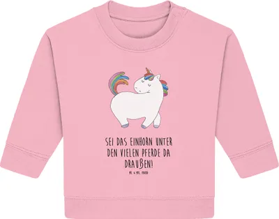 Produktbild von Mr. & Mrs. Panda Organic Baby Pullover Einhorn Stolzieren 24. - 36. Monat - Baumwolle Pink - Geschenk, Freundin, Unicorn, Pferd, Bullover, Reiter, Einhörner