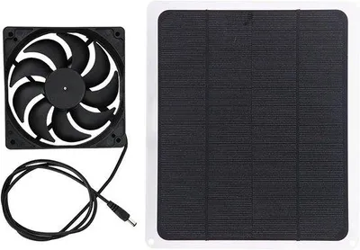Obrázok produktu pre Solárny ventilátor 12 V, 10 W, s USB výstupom pre kôlne, autá, psov a sliepky