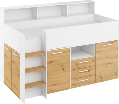 Obrázek produktu pro Postel s psacím stolem NEO L levá 80x200 cm Ložnicové sestavy Loftová postel Patrová postel bílá / dub artisan