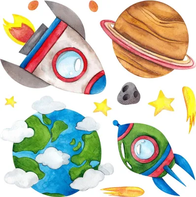 Produktbild von Wandaufkleber Kinderzimmer – Wandsticker für Baby & Kinder – Selbstklebende Wanddekoration – Abnehmbar ohne Rückstände – Deko für Mädchen & Jungen - Raketen und Sterne in farbenfrohen Aquarellfarben100x169 cm