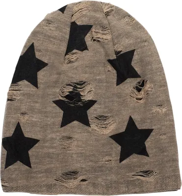 Produktbild von styleBREAKER Uni Beanie Sterne Punkte Destroyed Mütze 59cm, Braun