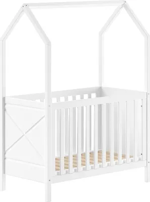 Image de VIPACK - Lit bébé SCOTT 60 x 120 cm, à 3 positions, en pin massif, laqué blanc