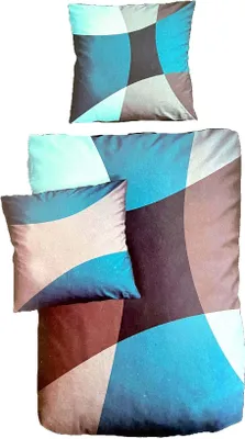 Produktbild von Hochwertige Feinbiber Bettwäsche Grafisch Blau Braun  155x220 80x80: 2tlg.