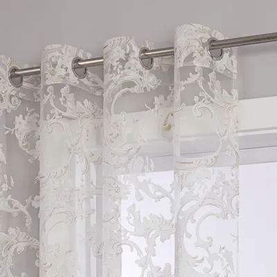 Produktbild von Joyswahl Vorhang Ausbrenner Ösenschal Voile Gardine mit Ösen Transparent mit Phönixblütenmuster Schlafzimmer Wohnzimmer, Sand HxB 145x140cm, 1 Stück