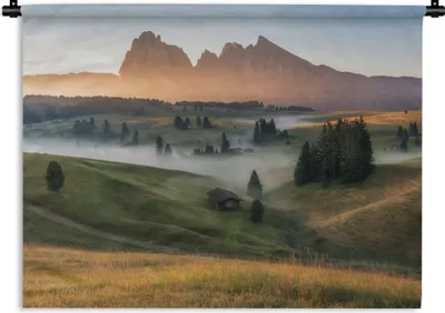 Produktbild von MuchoWow® Wandteppich Wandbehang Berg - Nebel - Landschaft 90x67.5 cm Tapisserie Dekoration Wandtuch - Fototeppich - Wand-Skulpturen