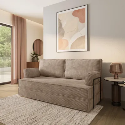Produktbild von Masseno Schaumstoffsofa SILAR mit Schlaffunktion, Schlafsofa, Wohnzimmersofa, Couch, Sofa, Bettsofa, Kordstoff – Beige POSO 02
