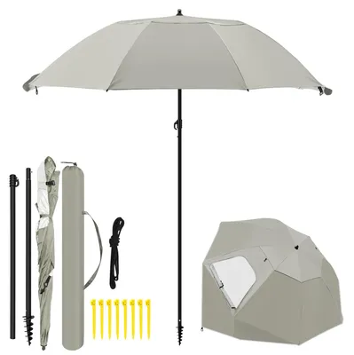 Immagine prodotto di Ombrellone da spiaggia Vigevee da 210 cm con picchetto a spirale, protezione UV 50+, inclinabile, idrorepellente, con borsa per il trasporto, per spiaggia, giardino e campeggio, beige