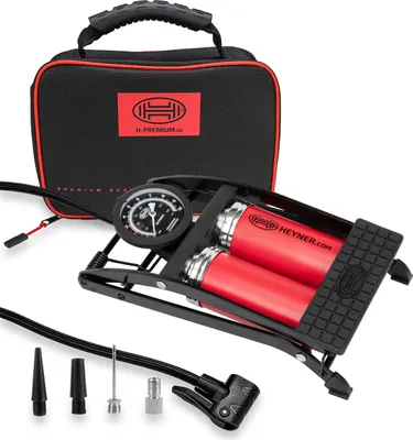 Produktbild von HEYNER® 22500N Fußluftpumpe Doppelzylinder 2 Zylinder mit Manometer bis 10 bar + Tasche
