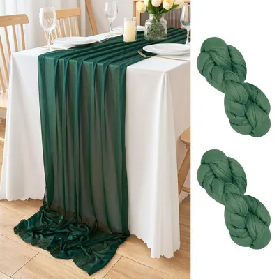 Zdjęcie produktu dla Bieżniki stołowe z szyfonu, kolor zielony, 77 x 300 cm, zestaw 2 sztuk, idealne na wesele, Boże Narodzenie, imprezę