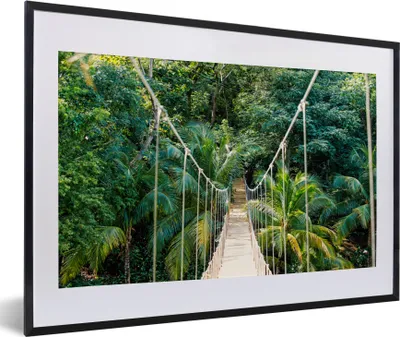 Produktbild von MuchoWow® MuchoWow® Gerahmtes Poster Dschungel - Palme - Brücke - Natur - Pflanzen 60x40 cm - Poster mit zchwarzem Bilderrahmen - Schlafzimmer - Plakat in Rahmen - Drucken