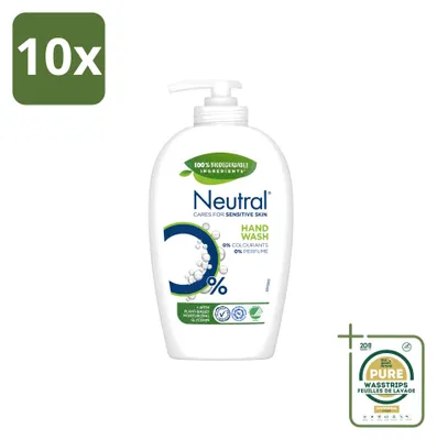 Productafbeelding van 10 x Neutrale vloeibare zeep voor de gevoelige huid - 0% parfum en kleurstoffen - 250 ml - Voordeelverpakking - 10 stuks