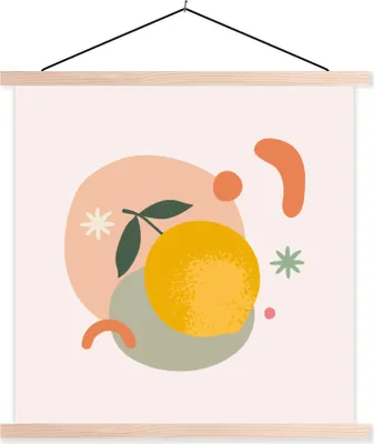 Produktbild von MuchoWow® Textilposter Zitrone - Obst - Sommer 120x120 cm mit holzfarbenen Rahmen - Textil-Poster