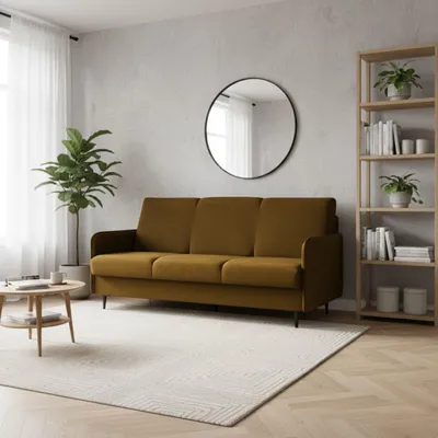 Produktbild von Sofa mit Schlaffunktion - 202x96x89 cm - Gold - Schlafsofa - Mit Bettkasten - Tierfreundliches Material - Klappsofa - Skandinavischer Stil