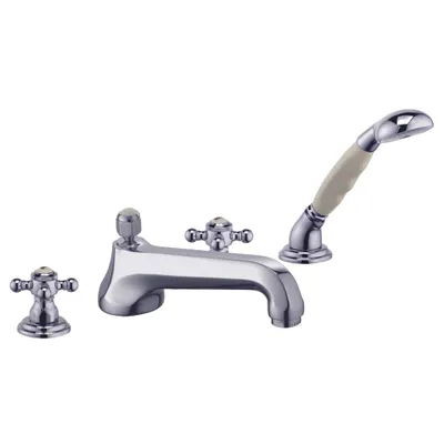 Immagine prodotto di KLUDI 1926 Mitigeur de bain et de douche, poignées croisillons, montage au sol, montage sur bord carrelé à quatre trous, avec douchette à main, 515250520, 515250520