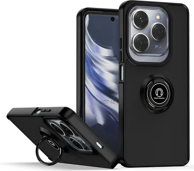 Obrázek produktu pro Pouzdro pro Infinix Hot 40 /Hot 40 Pro /Tecno Spark 20 Pro matné průsvitné TPU pouzdro s prstencovým držákem a stojánkem Černý