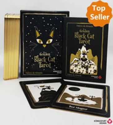 Image de Golden Black Cat Tarot - Hochwertige Stülpdeckelschachtel mit Goldfolie