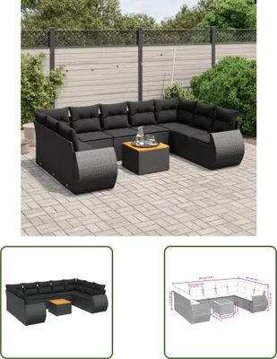 Produktbild von The Living Store 10-tlg. Garten-Sofagarnitur mit Kissen Schwarz Poly Rattan