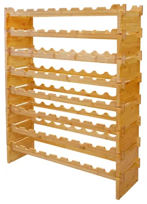 Produktbild von Relaxdays Weinregal, 72 Flaschen, Bambus, HxBxT: 107 x 85 x 25,5 cm, Rot- & Weißwein, stapelbares Flaschenregal, natur, KI-generiertes Bild