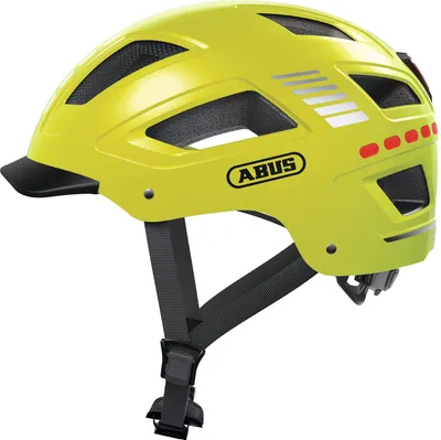 Produktbild von ABUS Fahrradhelm mit Licht - Hyban 2.0 LED - Vorder- und Rücklicht & robuste Hartschale - für Damen und Herren - Gelb Glänzend, Größe M (52-58 cm)