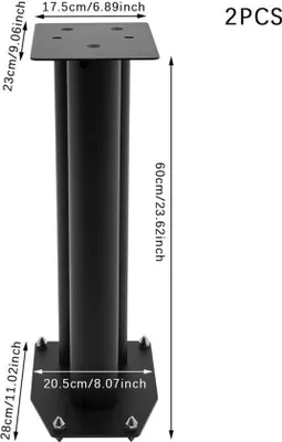 Image de Support de haut-parleur autoportant - 60 cm - Fer noir - Pour systèmes audio Hi-Fi - Lot de 2