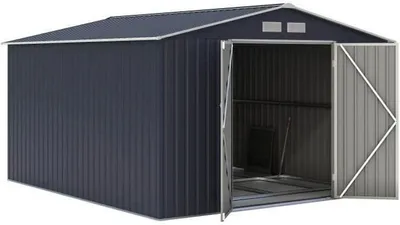 Produktbild von Gartenhaus aus Metall, 8,84 m² – 277 x 319 x 202 cm – Verankerungsset inklusive – Grau