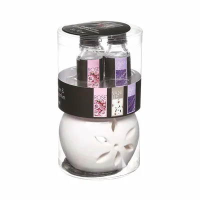 Produktbild von Atmosphera Créateur d'intérieur Duftlampe mit Duftöle Set Keramik weiß 8 cm x 8,5 cm x 7,5 cm