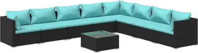 Produktbild von vidaXL 9-tlg. Garten-Lounge-Set mit Kissen Poly Rattan Schwarz