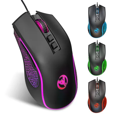 Produktbild von HXSJ X100 Kabelgebundene Gaming-Maus, farbenfrohe, lichtemittierende Gaming-Büromaus, 4-Gang-DPI-verstellbar, Schwarz