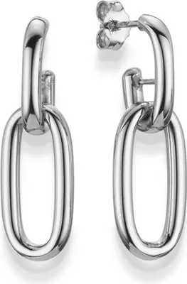 Produktbild von Paar Paperclip Creolen Ohrhänger Hängerstecker 30x11,5mm aus 585 Gold Weißgold