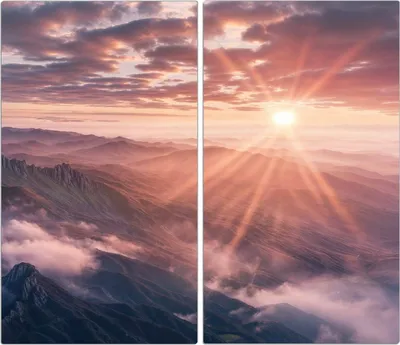 Produktbild von Spritzschutz Herdabdeckplatte Schneidebrett aus Glas Sonnenaufgang Berge 2-Teilig (60x52cm)