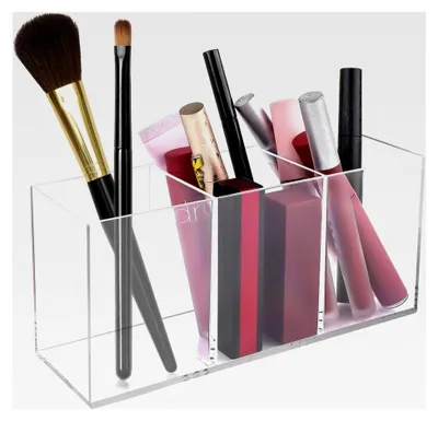 Produktbild von Acryl Pinselhalter mit 3 Fächern für Make-up, transparenter Organizer für Schminktisch