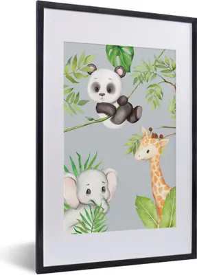Produktbild von MuchoWow® Gerahmtes Poster Tiere - Kinder - Dschungel 40x60 cm - Poster mit Schwarzem Bilderrahmen Wandposter Rahmen Foto Bilder - Poster in Rahmen