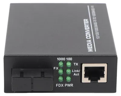 Zdjęcie produktu dla Konwerter sieciowy Ethernet 850 nm, 1000 Mb/s, złącze SC, 2 włókna wielomodowe, RJ45, automatyczna negocjacja parametrów, transceiver światłowodowy Ethernet, zasilanie 100–240 V, wtyczka UE