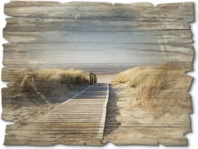 Produktbild von ARTland Holzbild Vintage Nordseestrand auf Langeoog - Steg Größe: 40x30 cm
