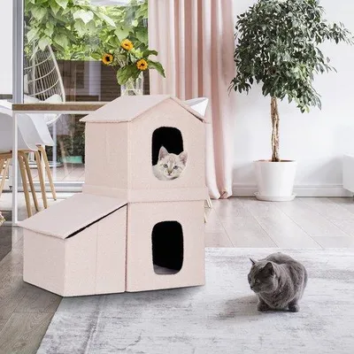 Produktbild von Famanu Katzenhaus Warmes Plüsch Katzeniglo - Waschbares Hundebett mit Abnehmbarem Kissen