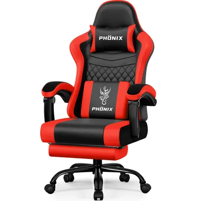 Produktbild von Aiibot Gaming Stuhl, Ergonomischer Gaming Sessel,Schreibtischstuhl,Gamingstuhl mit Fußstütze,Gaming stuhl 150 kg,verstellbare Rückenlehne,Schwarz/Rot