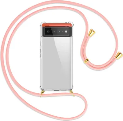 Produktbild von Handykette Backcover-Schutzhülle mit Band (Metall goldfarben) für Google Pixel 6 - rosa