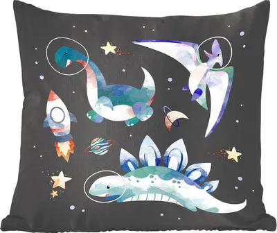 Produktbild von MuchoWow® Zierkissen Sofakissen Wohnzimmer Dekokissen 40x40 cm Dinosaurier - Rakete - Kinder - Mädchen - Kinder - Kinder - Foto Kissen - Schlafzimmer Dekoration