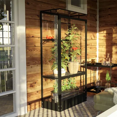 Produktbild von Vitavia Balkongewächshaus "Polis" schwarz 3 mm ESG mit Stahlfundament