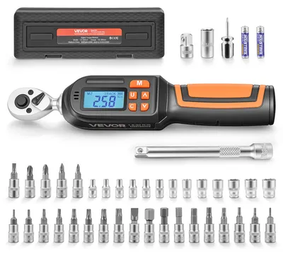 Immagine prodotto di VEVOR Set di Chiavi Dinamometriche Digitali da 1/4"con 42 Pezzi, Cacciaviti Dinamometriche 4 Unità, Schermo LCD con Cicalino e Indicatore LED, con Bussole Inserti Prolunga e Adattatore, per Macchine