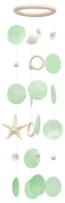 Produktbild von Windgong mit grünen Muscheln und Seestern, Dekoration für innen und außen, Küstenstil